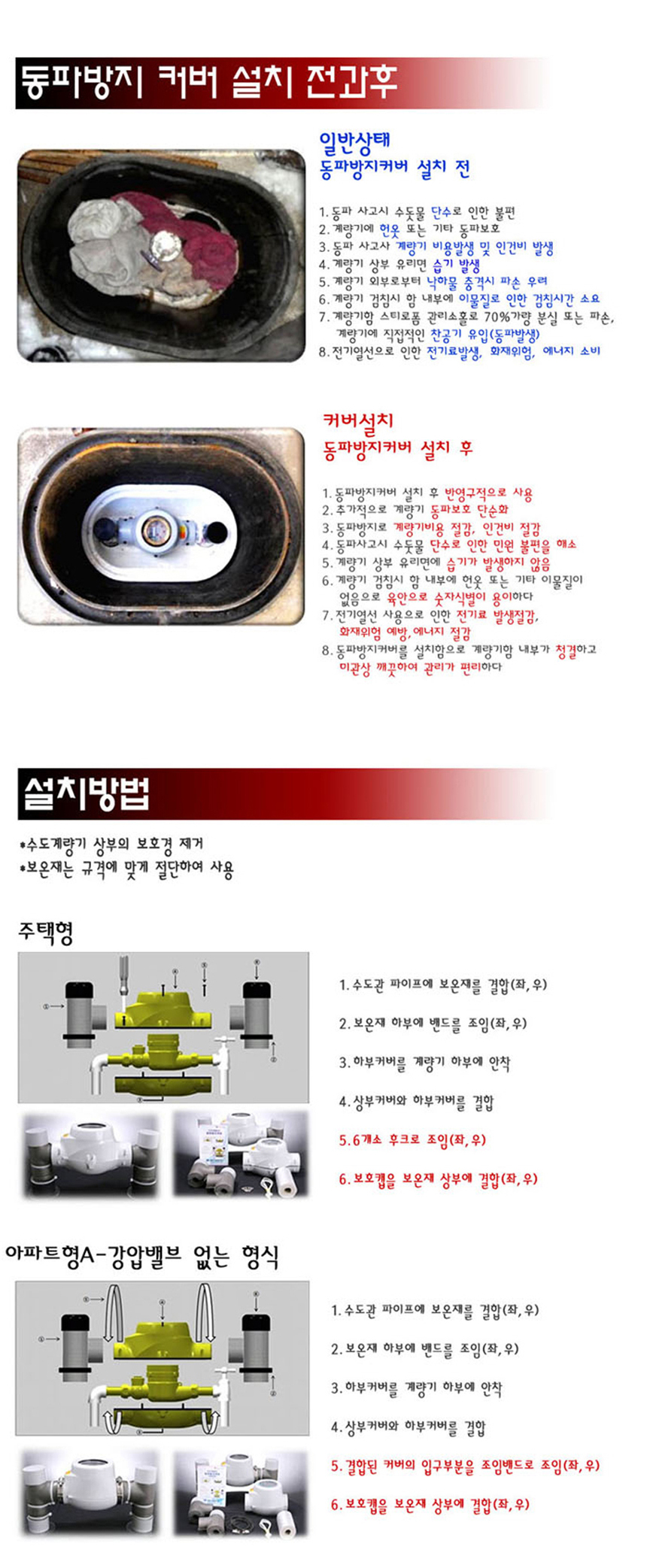 아파트용 수도계량기 동파방지 보온커버 배관 보호 P-A-15